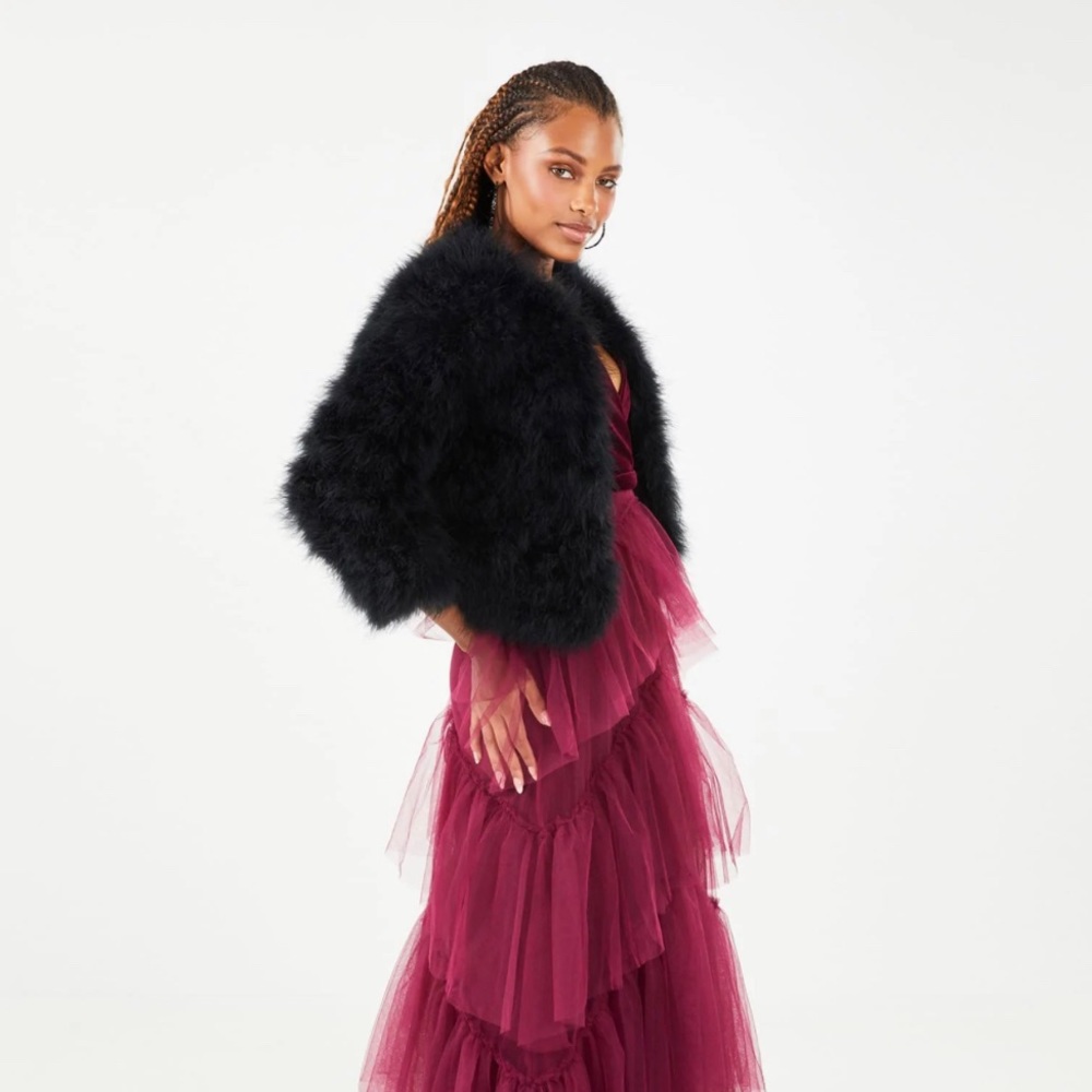 BCBGMAXAZRIA Black Feather Coat